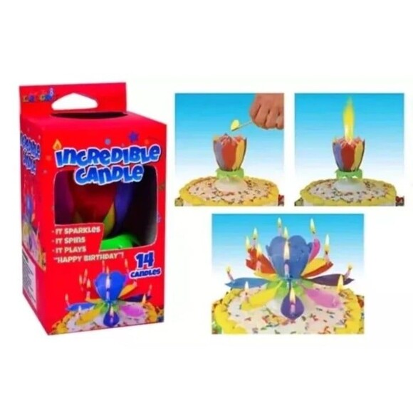 Incredible Candle, Plastic Spins Plays Happy Birthday 14 Candles NIP - Picture 1 of 5